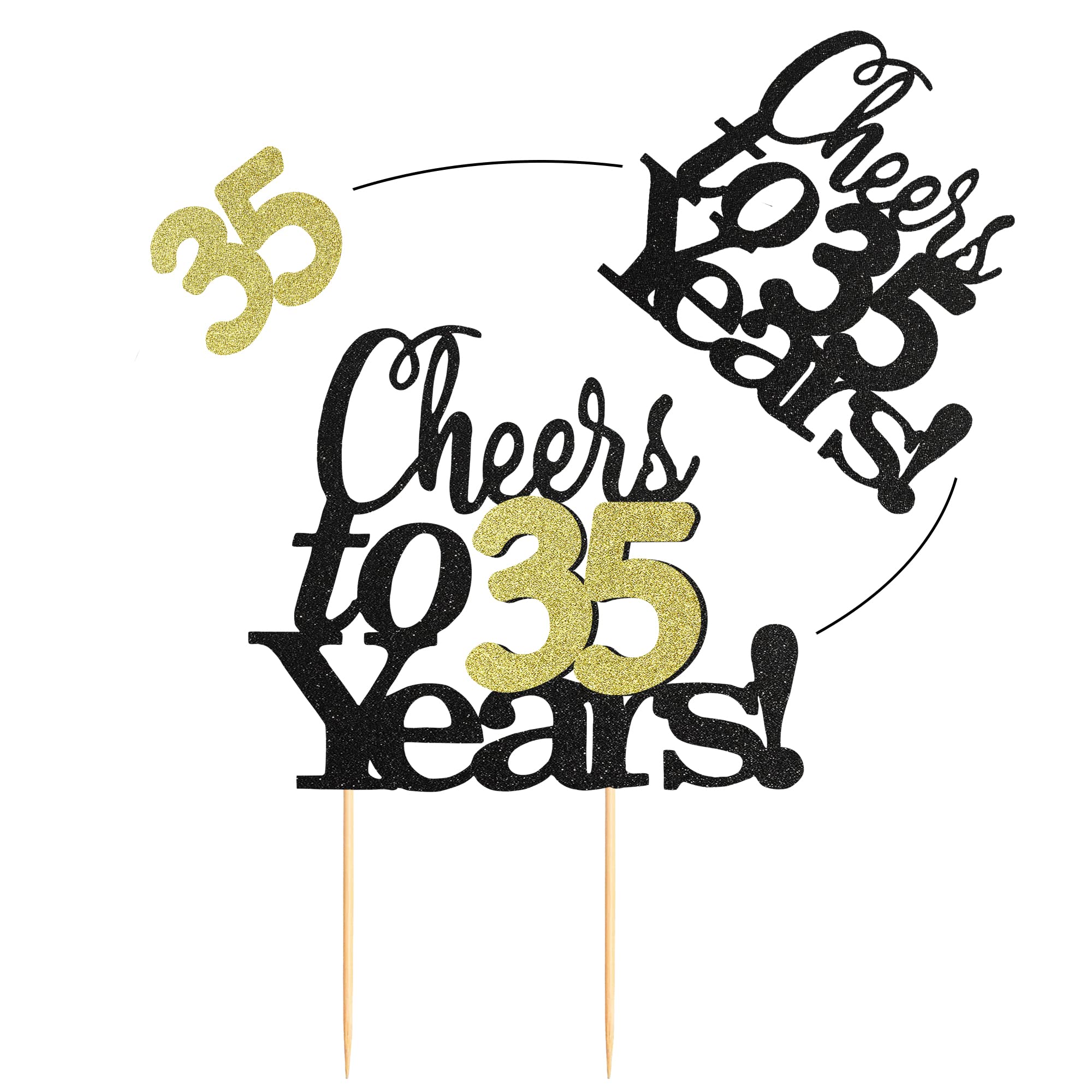 Sumerk Cheers to 35 Years Cake Toppers 35th Birthday Cake Topper Wedding Anniversary Party Decorations Supplies - 1 Pack