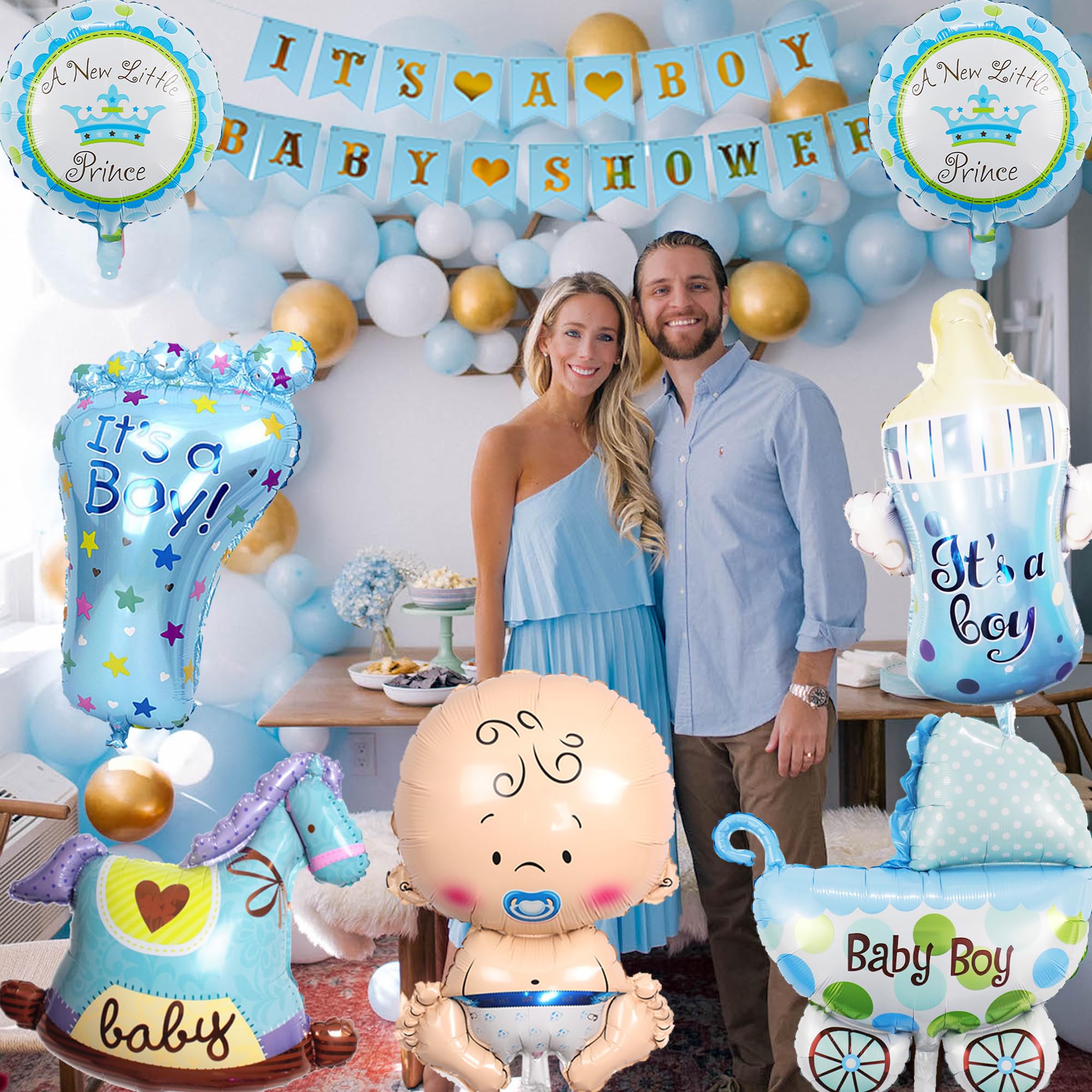 Baby Shower Decorations Boy - Baby Shower Balloons, It's a Boy Banner, Blue Baby Balloons, Photo Props, Baby Boy Shower Decorations - Gender Reveal Supplies