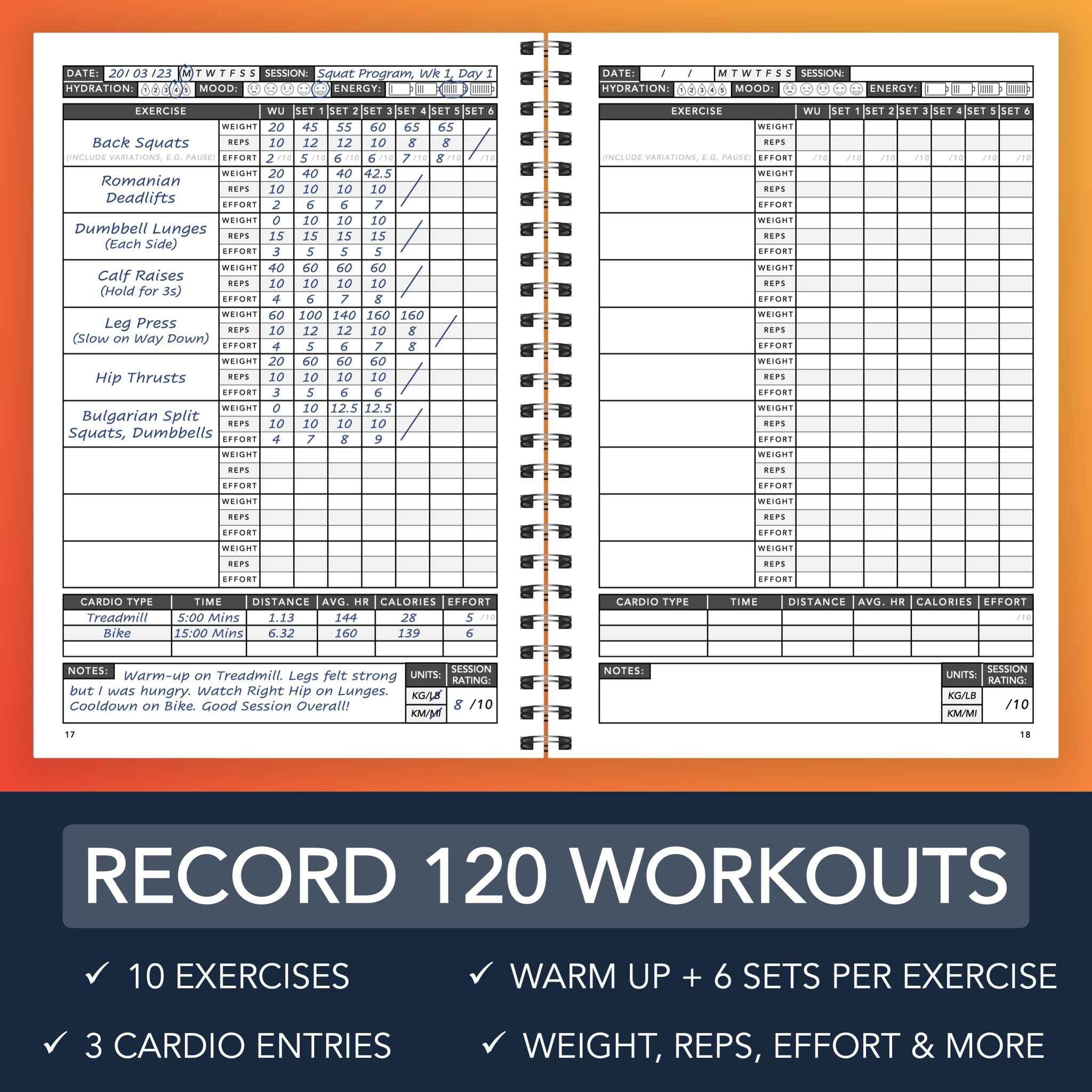 Workout Logbook and Free Tape Measure   Record 120 Workouts, Weights & Cardio - Set Goals - Track Progress - 6 Month Undated Planner   A5 Size - Durable Hardcover - Thick Paper – Wiro Bound (Turquoise)