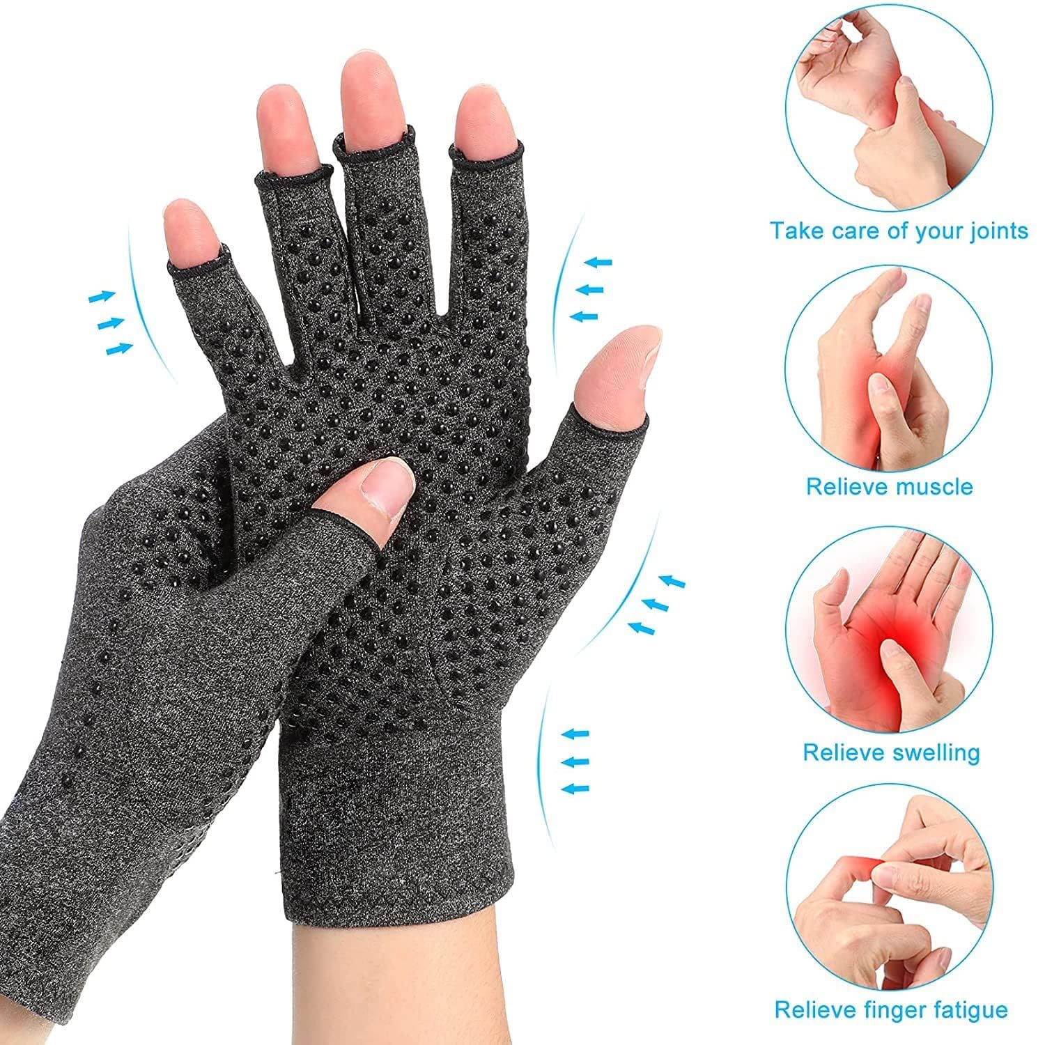 Jesata 2 Pairs Fingerless Compression Arthritis Gloves for Men & Women   Pressure Gloves with Silicone Dots for Support & Warmth   Relief Pain, Rheumatoid, Arthritis, Swelling & Tendonitis Pain (S)