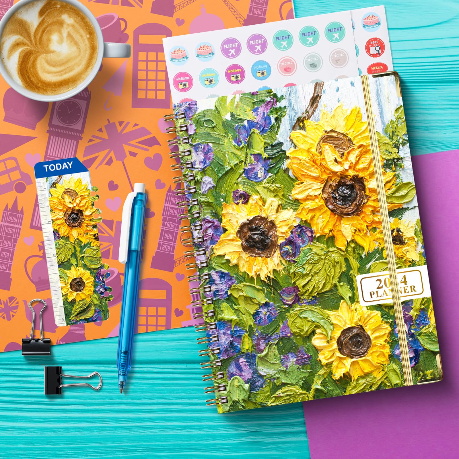 NADSSJL 2024 Diary A5 Week to View, Diary 2024 Day per Page, Jan.2024 - Dec.2024, Day View Planner Organizer, Hard Cover, Monthly Tabs, Bookmark, Stickers and Inner Pocket A5 (Little Flower)