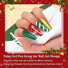 Yueshop Christmas Nail Art Gel Liner Polishes Set, 4x 8ml White Gold Red Green Colors Painting Soak Off Collection Drawing UV Gel Nail liner Thin Nail Art Brush Pen Tool for Girls Women's DIY Nail Art