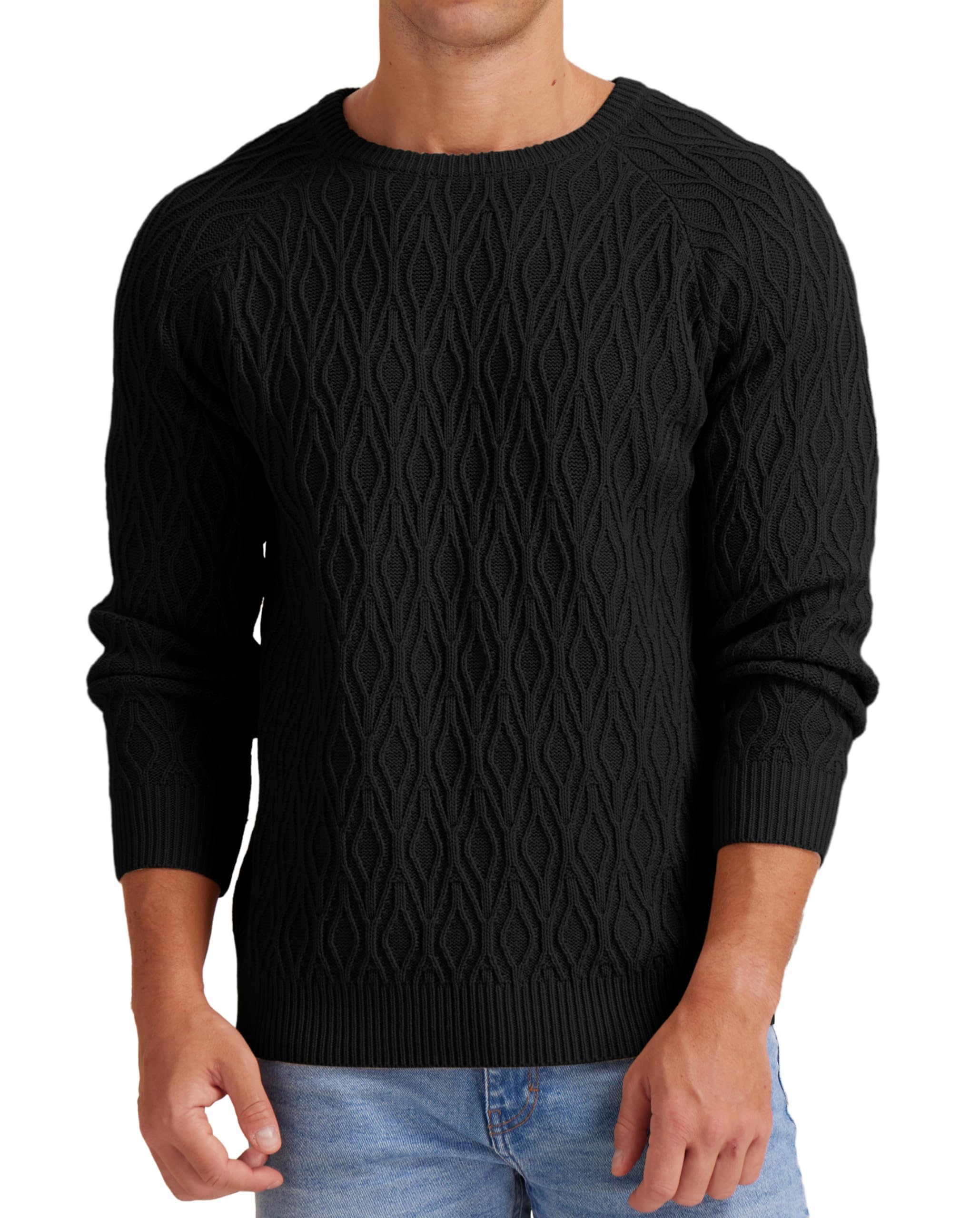 Sailwind Mens Jumpers Crew Neck Tops Knitted Sweaters Classic Pullover Solid Colour Basic Tops Autumn Winter Warm Knitwear (Black, M)