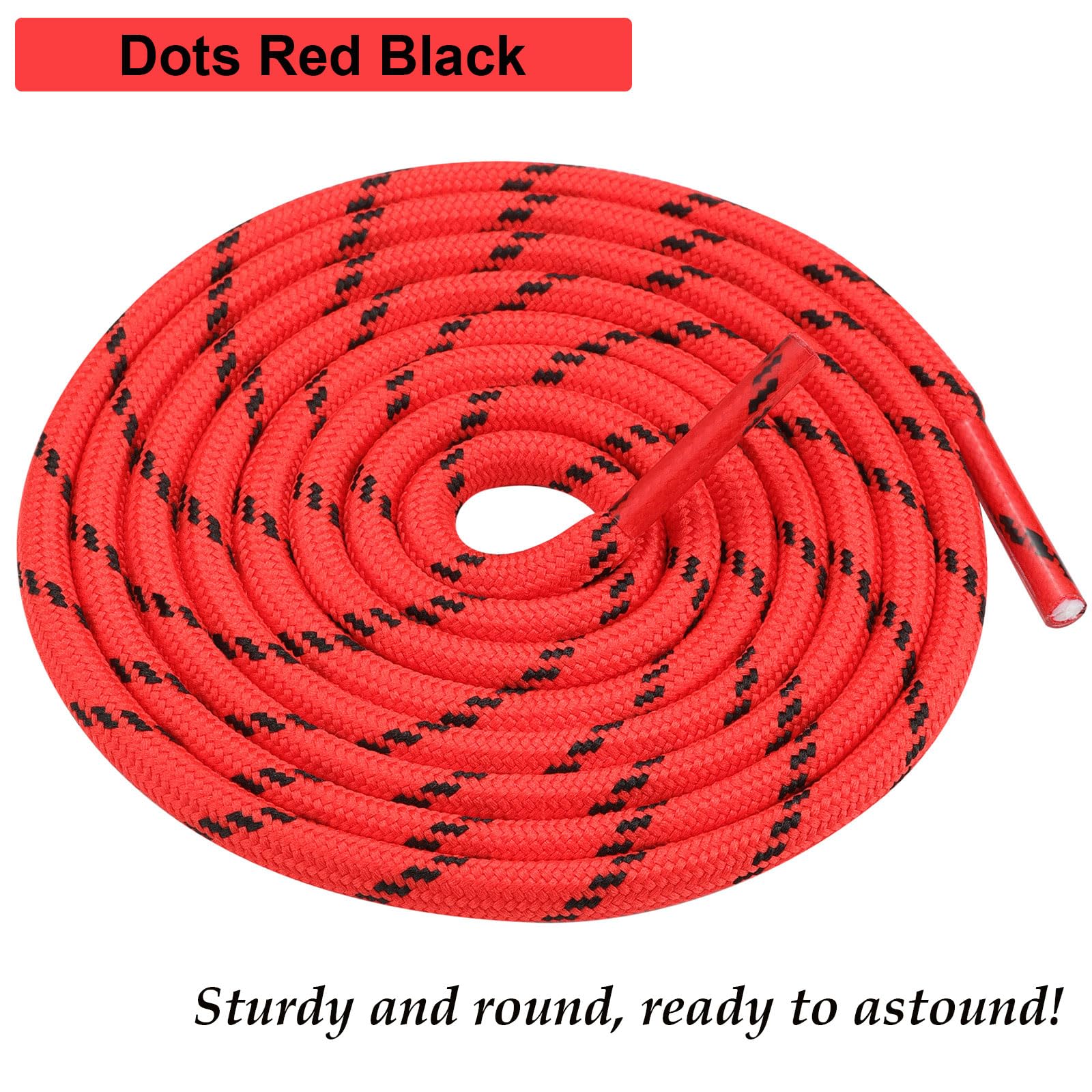 Stepace Round Shoelaces [2 Pairs] Heavy Duty Boot Shoe Laces for Hiking Work Boots Red Black -140(Dots)