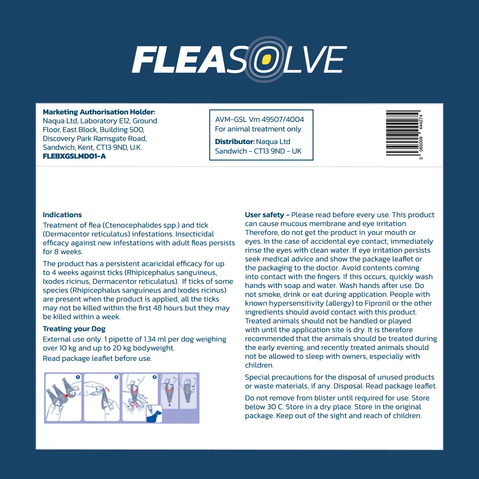 FleaSolve x 6 - Flea & Tick Treatment for Dogs 10-20 kg - Spot On Flea and Tick Treatment for Medium Sized Dogs - 6 Pipettes