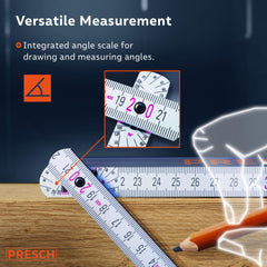 Presch Folding rule 2m with angle scale   Wood   Blue   Foldable   Large & highly legible numbers   Precise snapping   Meter stick, carpenters rule, folding ruler 2m, joiners rule with tool pattern