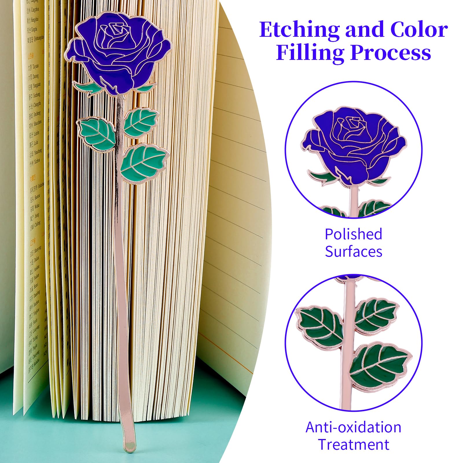 Bewudy Blue Rose Bookmark Gift, Metal Book Page Holder for Reading Lovers, Teacher Appreciation Gifts Valentine Mother's Day Christmas Birthday Gift for Women Book Lovers (Blue Rose)