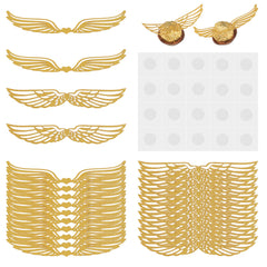 Bestomrogh 50Pcs Golden Glitter Wings Chocolate Decoration,Gold Snitch Wings Wizard Party Chocolate Decoration Cupcake Toppers Gold Wings Decor Cupcake Toppers