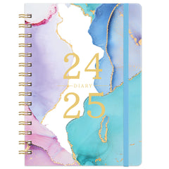 Academic Diary 2024-2025 - Diary 2024-2025 A5 Week to View, August 2024 - July 2025, Pink and Blue, Twin-Wire Binding, Hard Cover, Elastic Closure, 21.5 x 15.5 x 1.5 cm