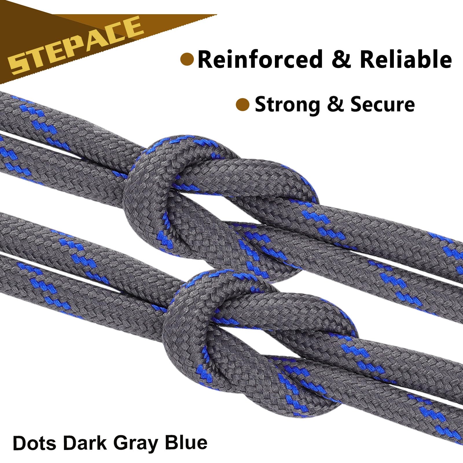 Stepace Round Shoelaces [2 Pairs] Heavy Duty Boot Shoe Laces for Hiking Work Boots Dark Gray Blue -100(Dots)