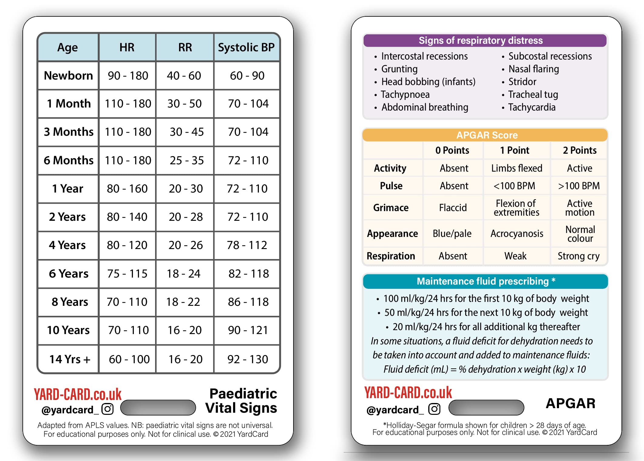 YardCard Paediatric Nursing Lanyard Cards   Developmental Milestones, Vital Signs, Abbreviations, GCS & More (PVC)