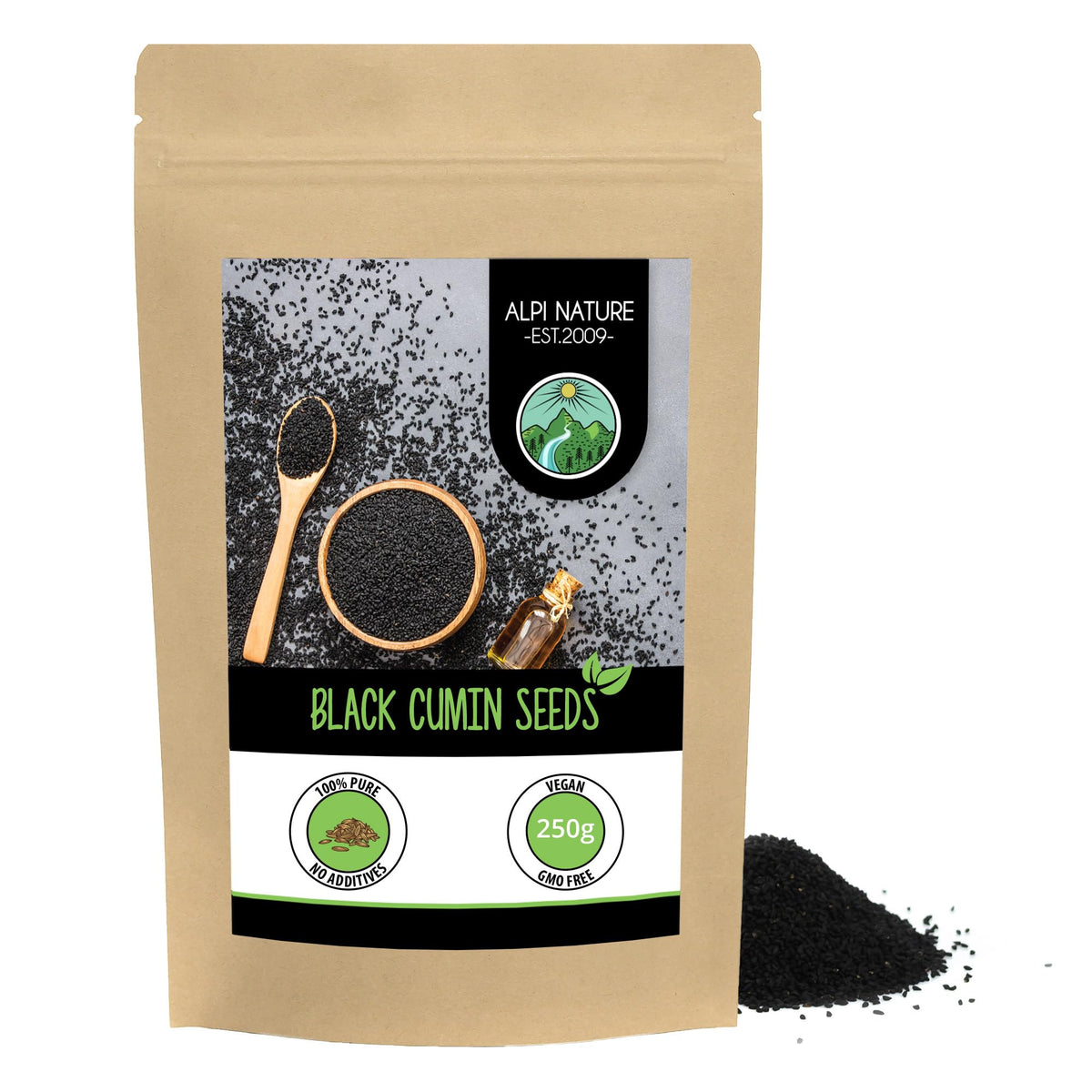 Whole black cumin (250g, 8.8 oz), Nigella seeds, Kalonji, 100% natural black cumin seeds, natural black caraway seeds without additives, vegan