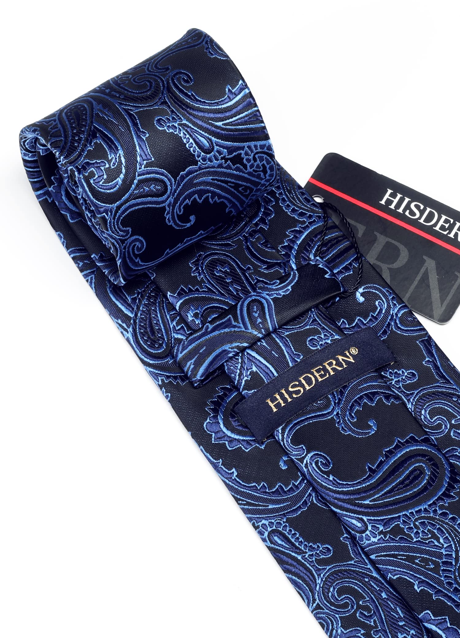 HISDERN Men's Paisley Ties Classic Floral Neckties for Wedding Party Prom Tie & Pocket Square Set Blue & Black