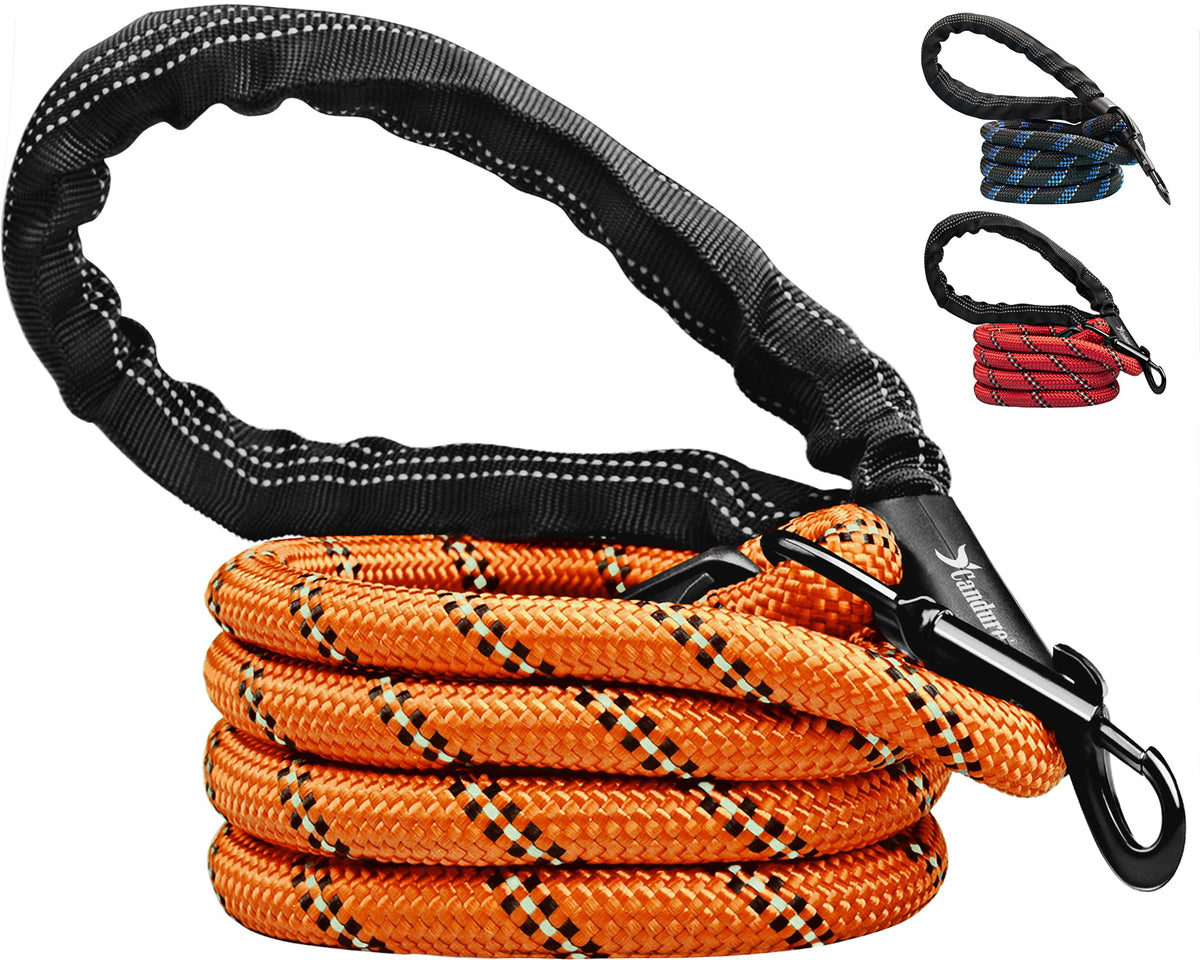 Candure Dog Lead with Soft Padded and Anti Slip Comfortable Rope Handle, 5 FT Strong Dog Leads, Highly Reflective Dog Leash for Puppy, Medium and Large Dogs (Orange)