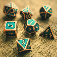 Haxtec Metal Dice Set D&D Polyhedral DND Dice for Dungeons and Dragons RPG Table Games-DND Dice Copper Teal