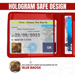 Disabled Blue Badge & Timer Holder Wallet PU Leather Protector Disability Parking Permit Discreet Cover Hologram Safe with 2X Disabled Stickers Included (Red)