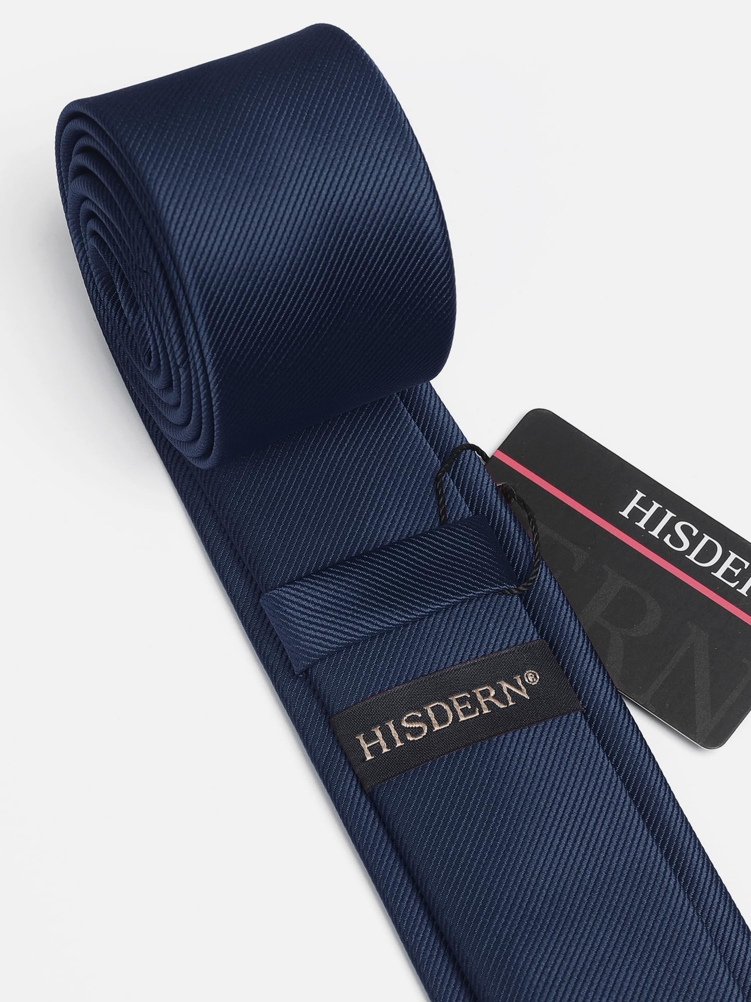 HISDERN Mens Slim Tie Navy Skinny Ties for men 6cm Solid Color Classic Wedding Necktie