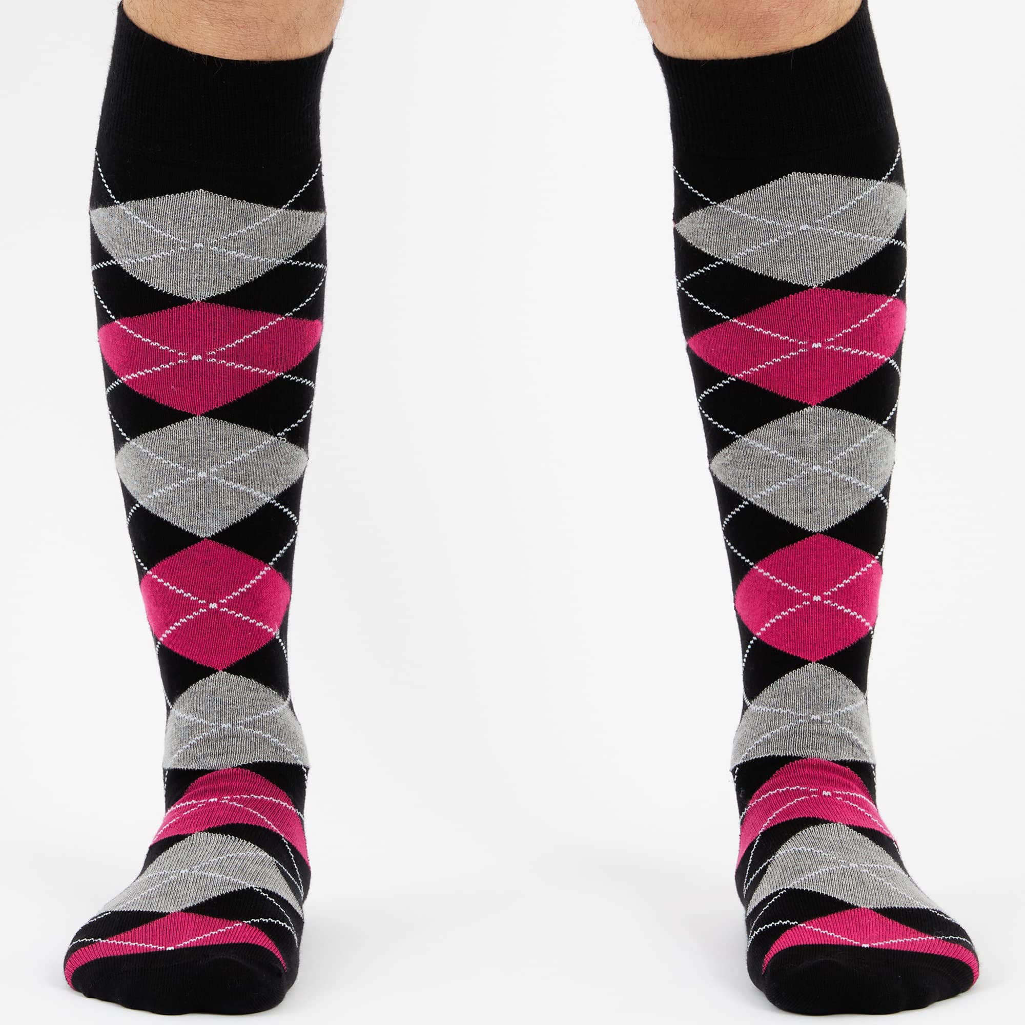 Mysocks Knee High Socks for Women and Men - Breathable Combed Cotton Seamless Toe Argyle Unisex Long Socks - Casual Knee Length Golf Socks