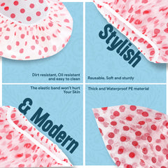 Nimxy Pack of 4 Shower Cap, Reusable Shower Caps For Women & Men - Waterproof with Elastic Band & Soft Lining (Dotted)