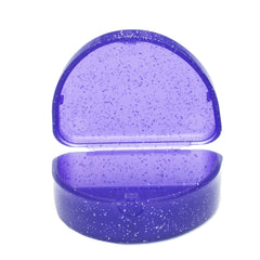 Slim Orthodontic Dental Case - Colour & Glitter Choices for Retainers, Bleaching Trays, Dentures & More (Glitter Purple)