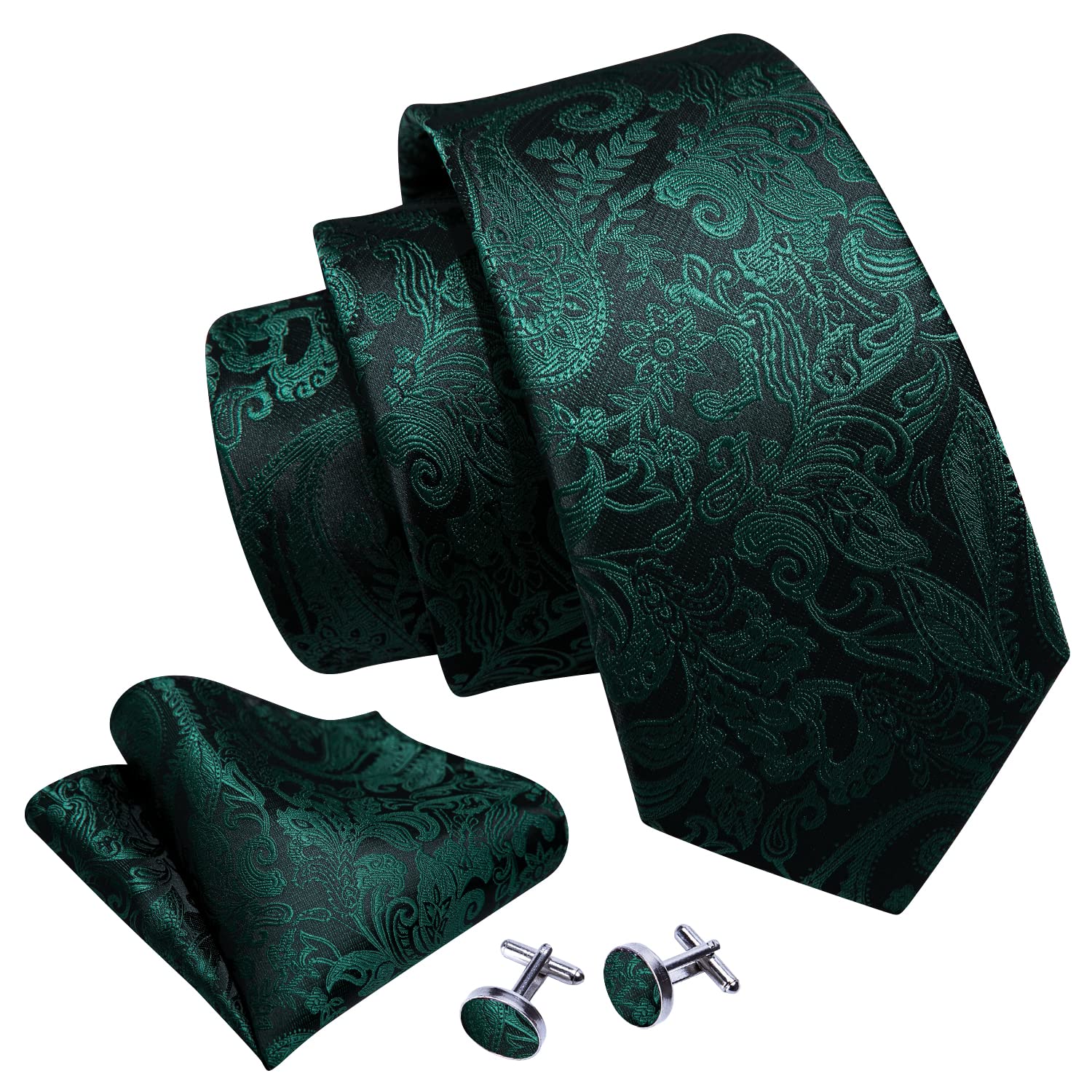 Barry.Wang Mens Ties Silk 4PC Solid Color Paisley Formal Satin Necktie Pocket Square Party Classic Wedding Anniversaries Gift Box