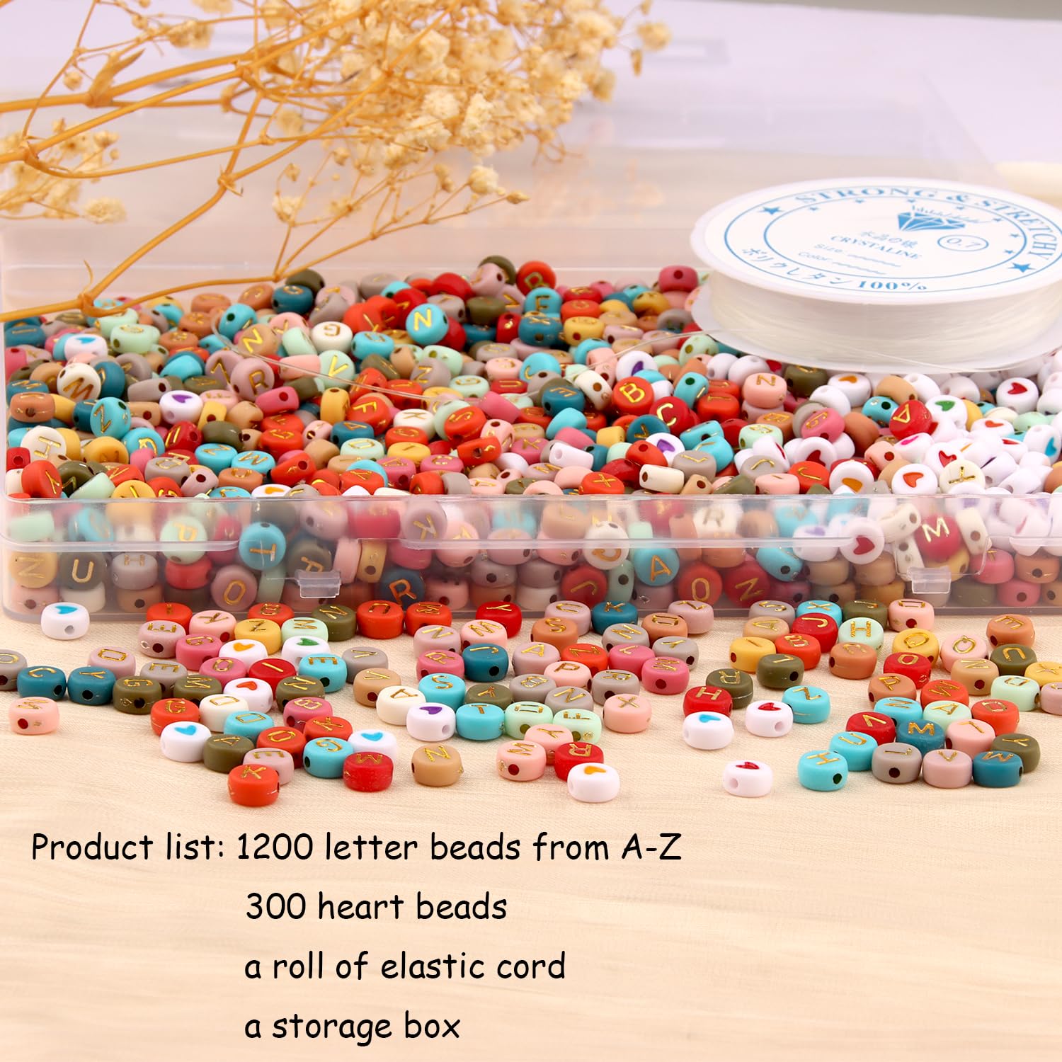 ZesNice 1500 Pcs Letter Beads for Bracelets Making Kit, Alphabet Beads Heart Beads for Jewelry Making Crafts, 4x7mm White Round Acrylic