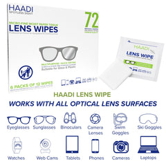 Glasses Cleaner Wipes 72 Individually Wrapped Lens Wipes Multipurpose Suitable for Spectacle Lenses, Cameras, Binoculars, Mirrors, Screens, Optical and Electronic Devices