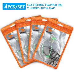Rodeel 4 PCS Sea Fishing Rigs Flapper Rig Two Hook Positions（40 CM Gap with 2/0 Hooks