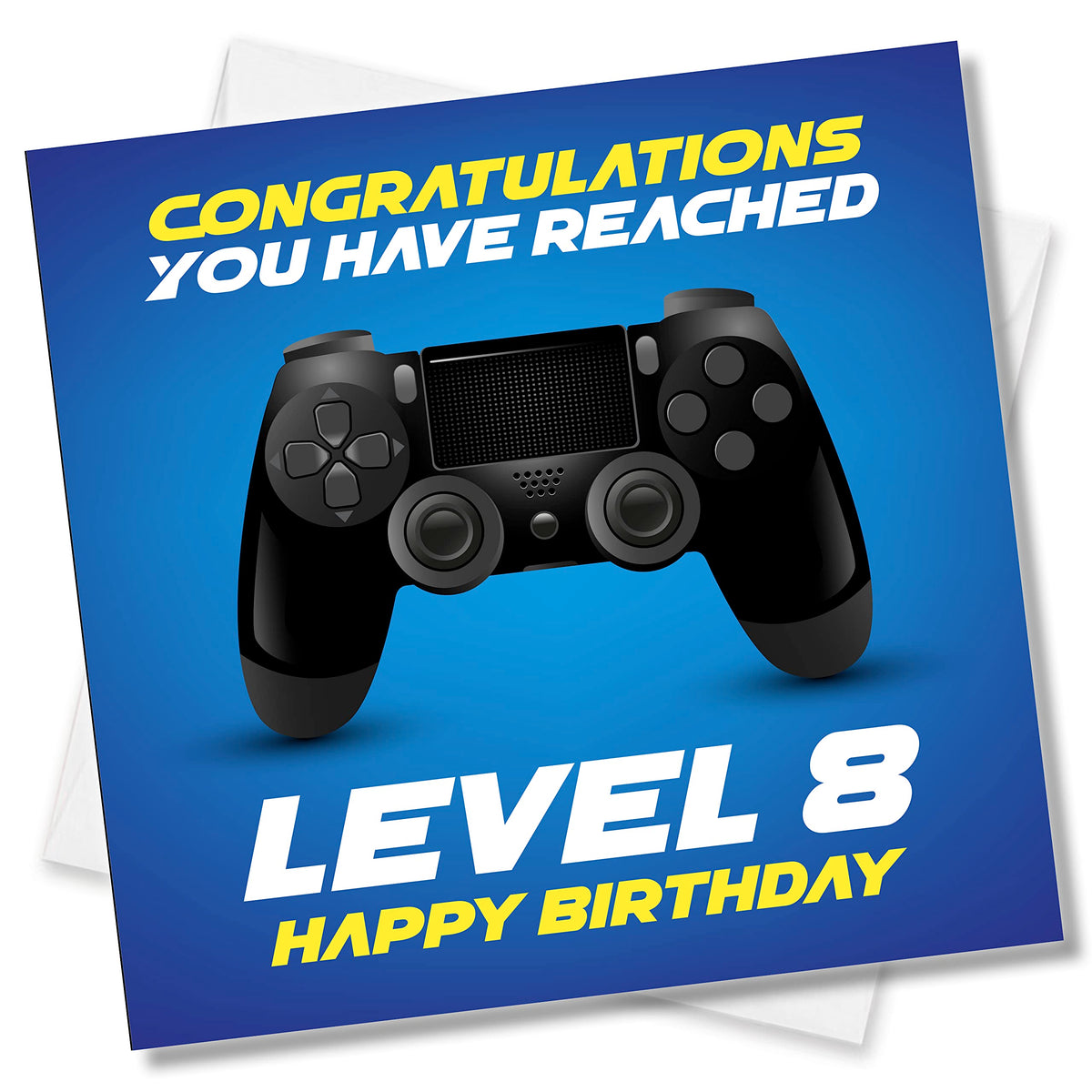 Punkcards 8th Birthday Card - Gamer Birthday Card - Congratulation You Have Reached Level 8 Happy Birthday - Birthday Cards - Age 8 Eight Eighth - Video Gaming Card