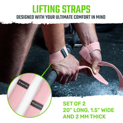 Gradient Fitness Weight Lifting Wrist Straps (2 Pack)   Soft Neoprene Padded 20” Straps. Reduces Injury Risk for Weightlifting, Bodybuilding, Powerlifting, Strength Training, and Deadlifts (Pink)