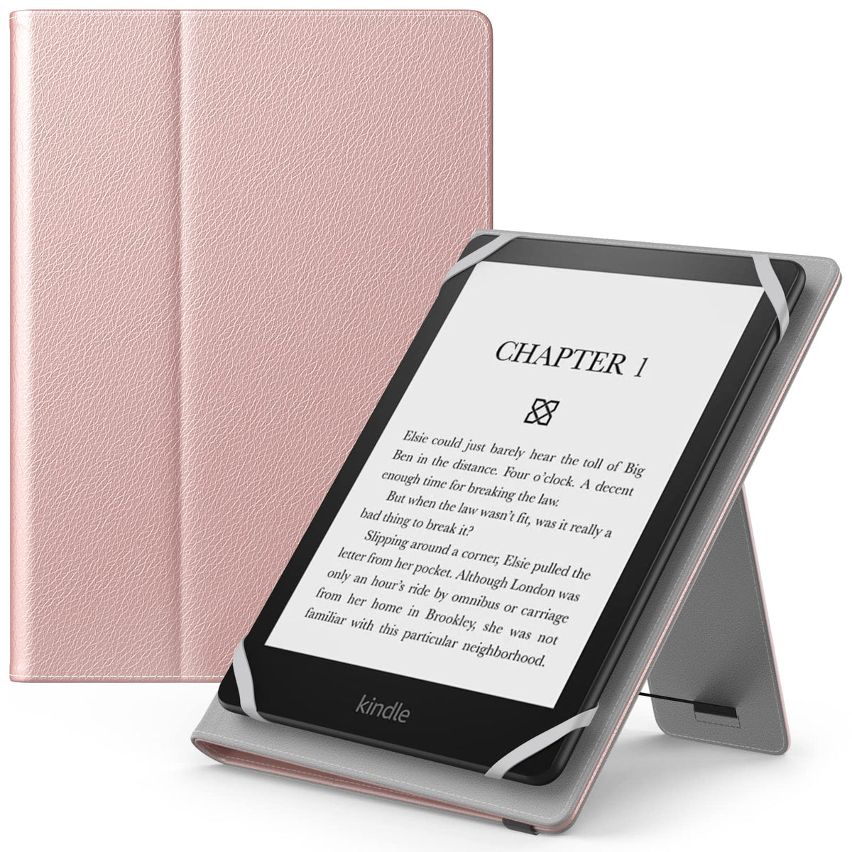 MoKo Universal Case for 6 inches,6.8 inches,7 inches Kindle eReaders Fire Tablet- Kindle/Kobo/Voyaga/Lenovo/Sony Kindle E-Book Tablet, Lightweight PU Leather Folio Shell Cover Case, with Hand Strap/Kickstand, Rose Gold