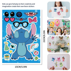 16 Pcs Stitch Face Stickers Sheets for Children Party Bags, Make Your Own Stickers Characters DIY Stickers for Kids Party Favor Supplies Craft