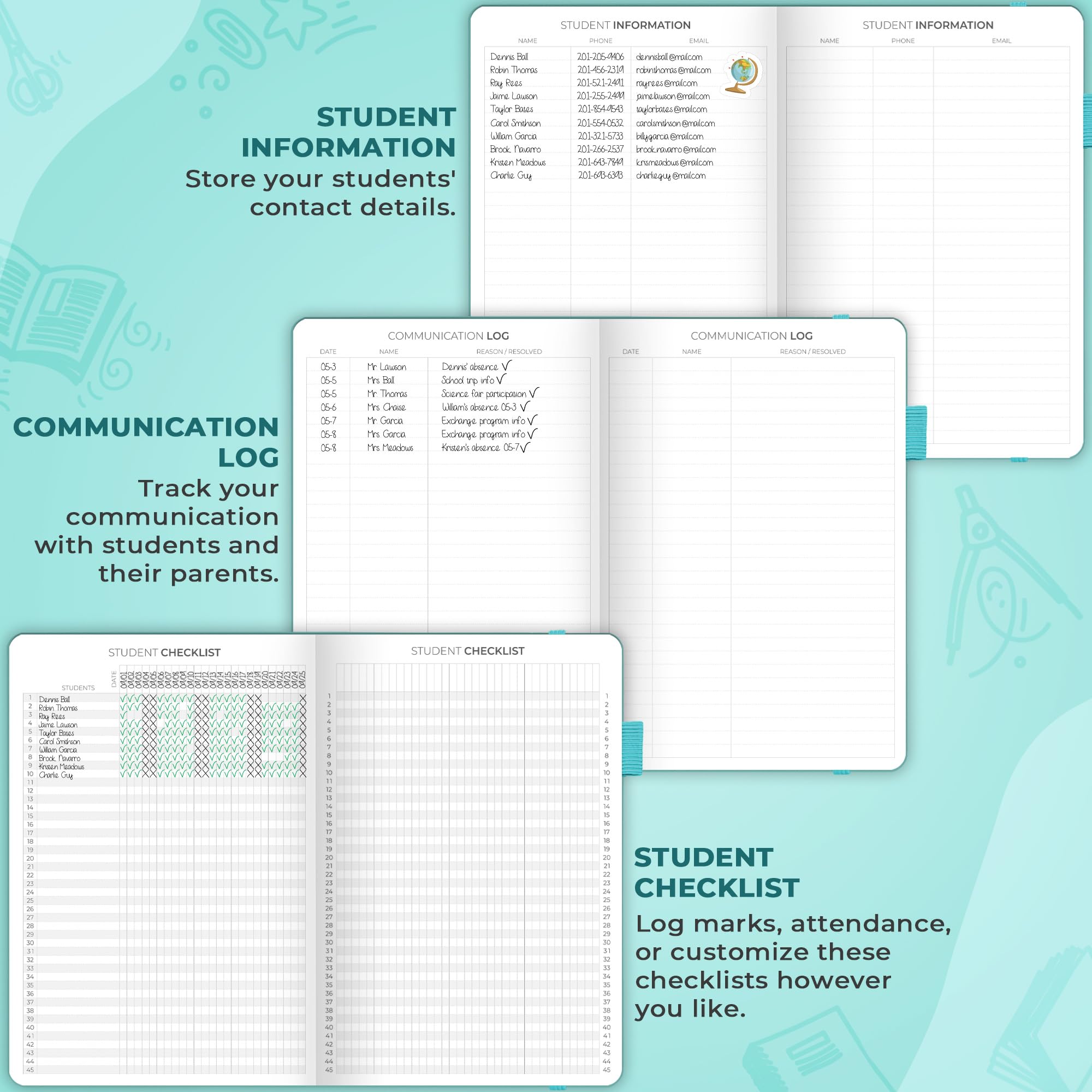 Clever Fox Teacher Planner – School Year Planner with Calendars & Lesson Plans – Teacher Plan Book for Classroom & Homeschool Organization - Undated, 18x25cm, Hardcover (Turquoise)