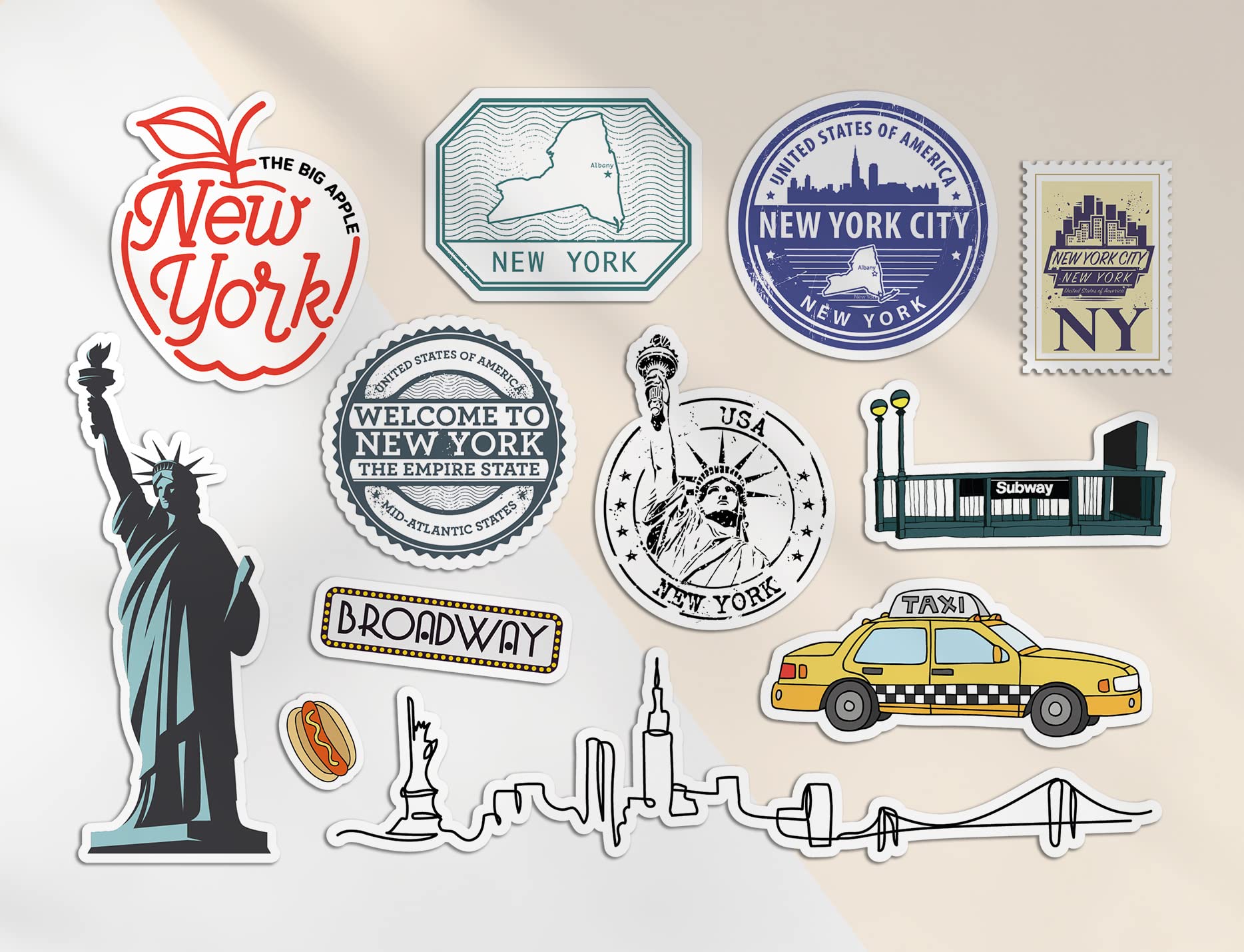 A5 Sticker Sheet New York Vinyl Stickers - City America USA Taxi Skyline Stamps Holiday Travel #78493