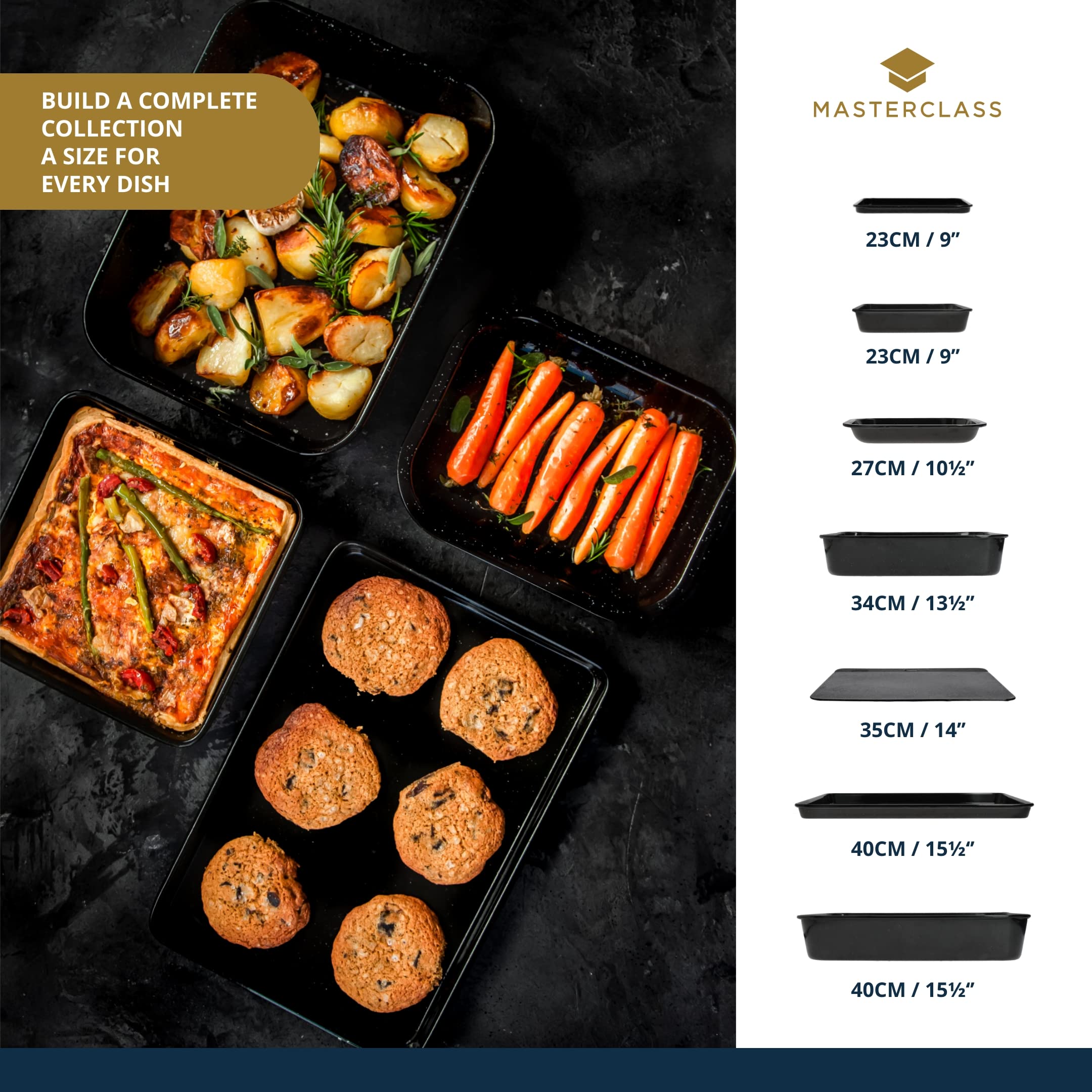 MasterClass Small Baking Tray, Scratch Resistant Vitreous Enamel and Induction Safe, 1 mm Thick Steel, 24 x 18 cm