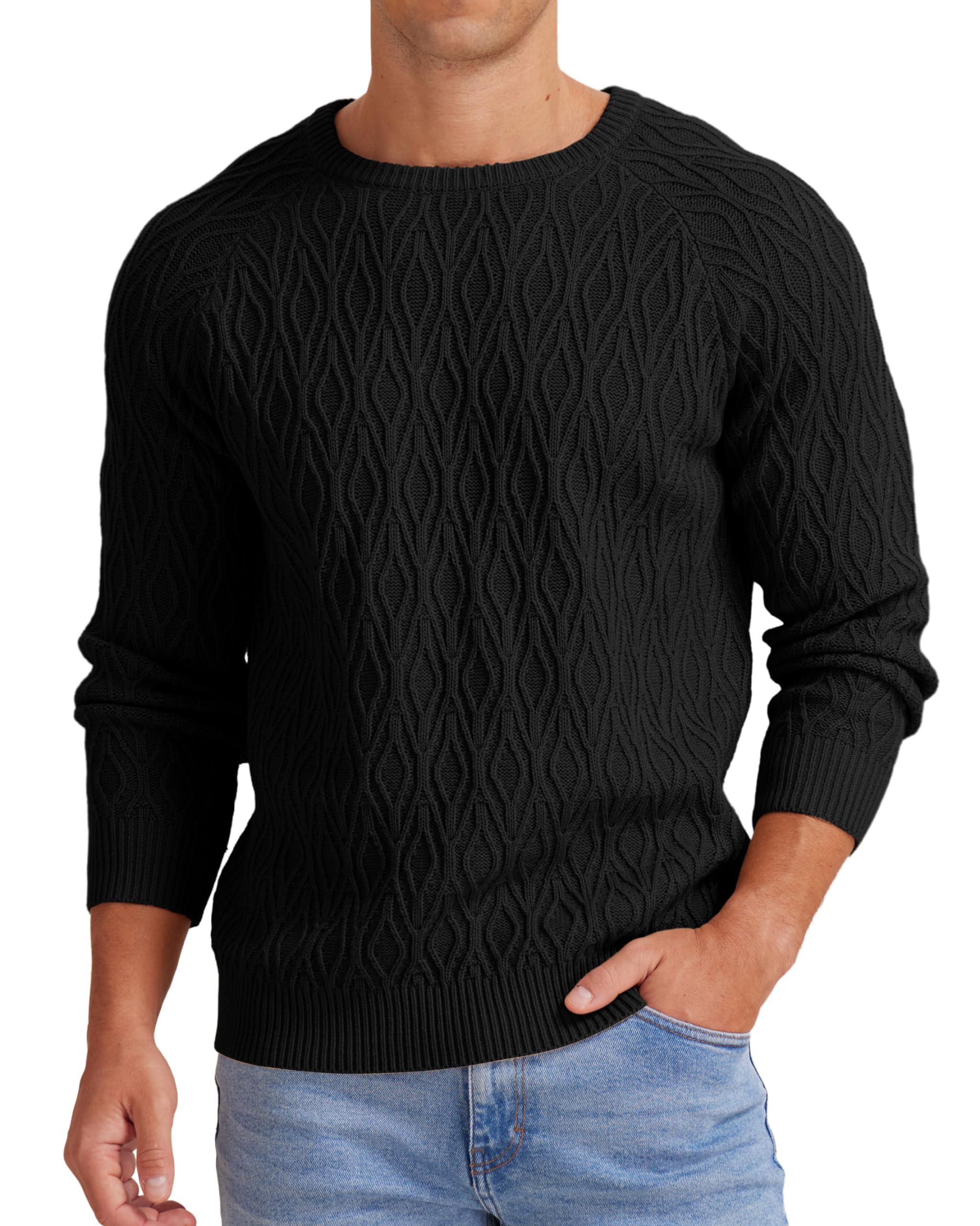 Sailwind Mens Jumpers Crew Neck Tops Knitted Sweaters Classic Pullover Solid Colour Basic Tops Autumn Winter Warm Knitwear (Black, M)