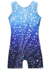 XiaoMoSha Gymnastics Leotards for Girls Sleeveless Unitard Dance Outfit for Kids Gradient Color Sparkly Rainbow Leotards for Little Girls(Star Blue, 7-8 Years)