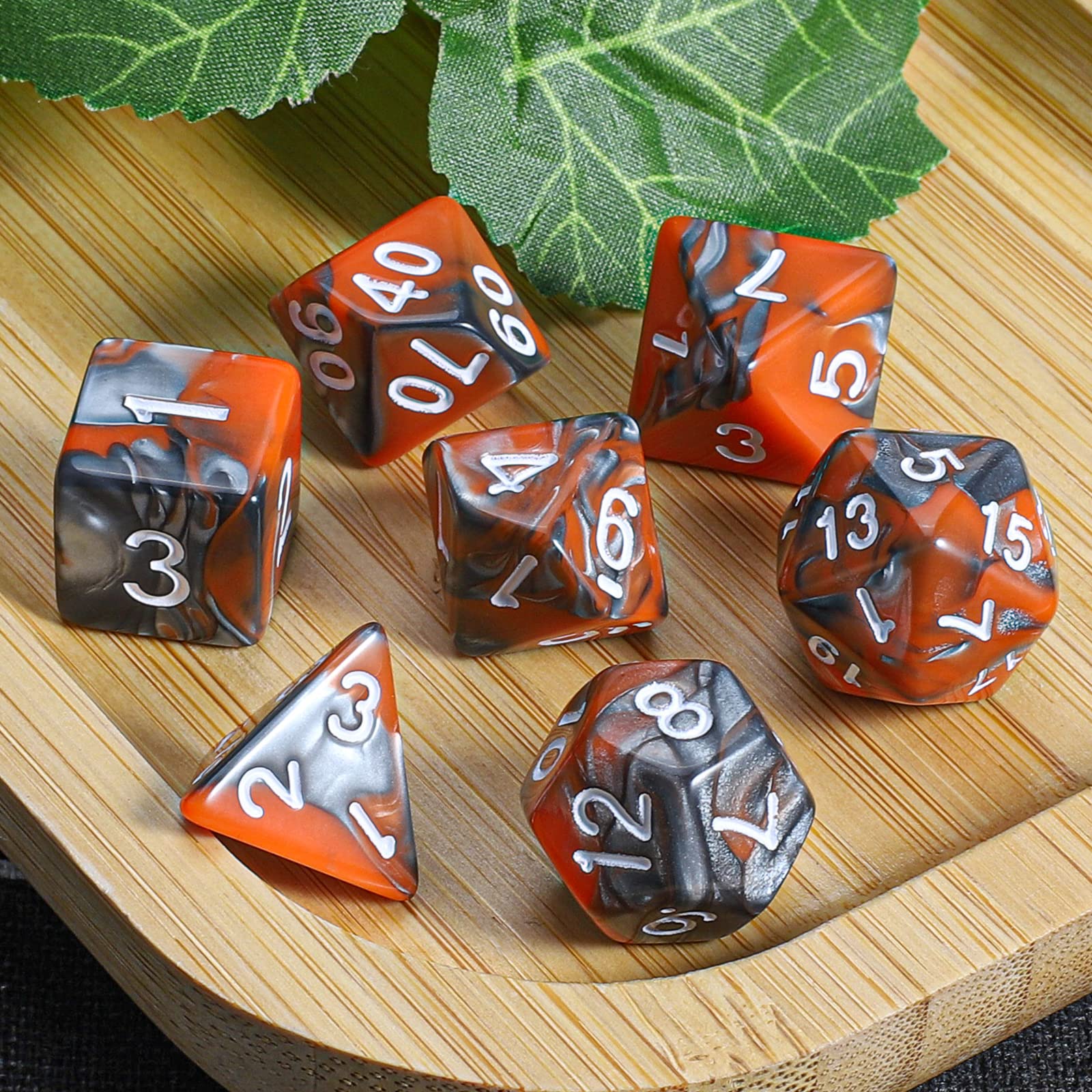 QMAY DND Dice Polyhedral Dice Set - 7 Pieces for Dungeon and Dragons MTG RPG D&D D20, D12, D10, D%, D8, D6, D4 (Orange and Silver)