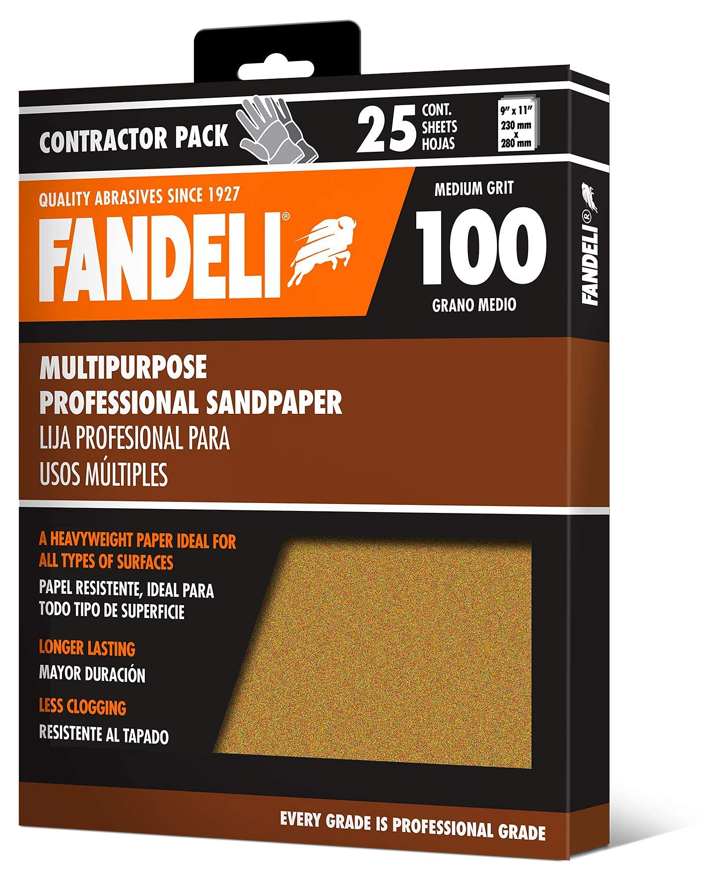 Fandeli   Multi-Purpose Sandpaper   100 Grit   25 Sheets of 23 x 28 cm   Ideal for Sanding Metal, Untreated Wood and Painted Surfaces