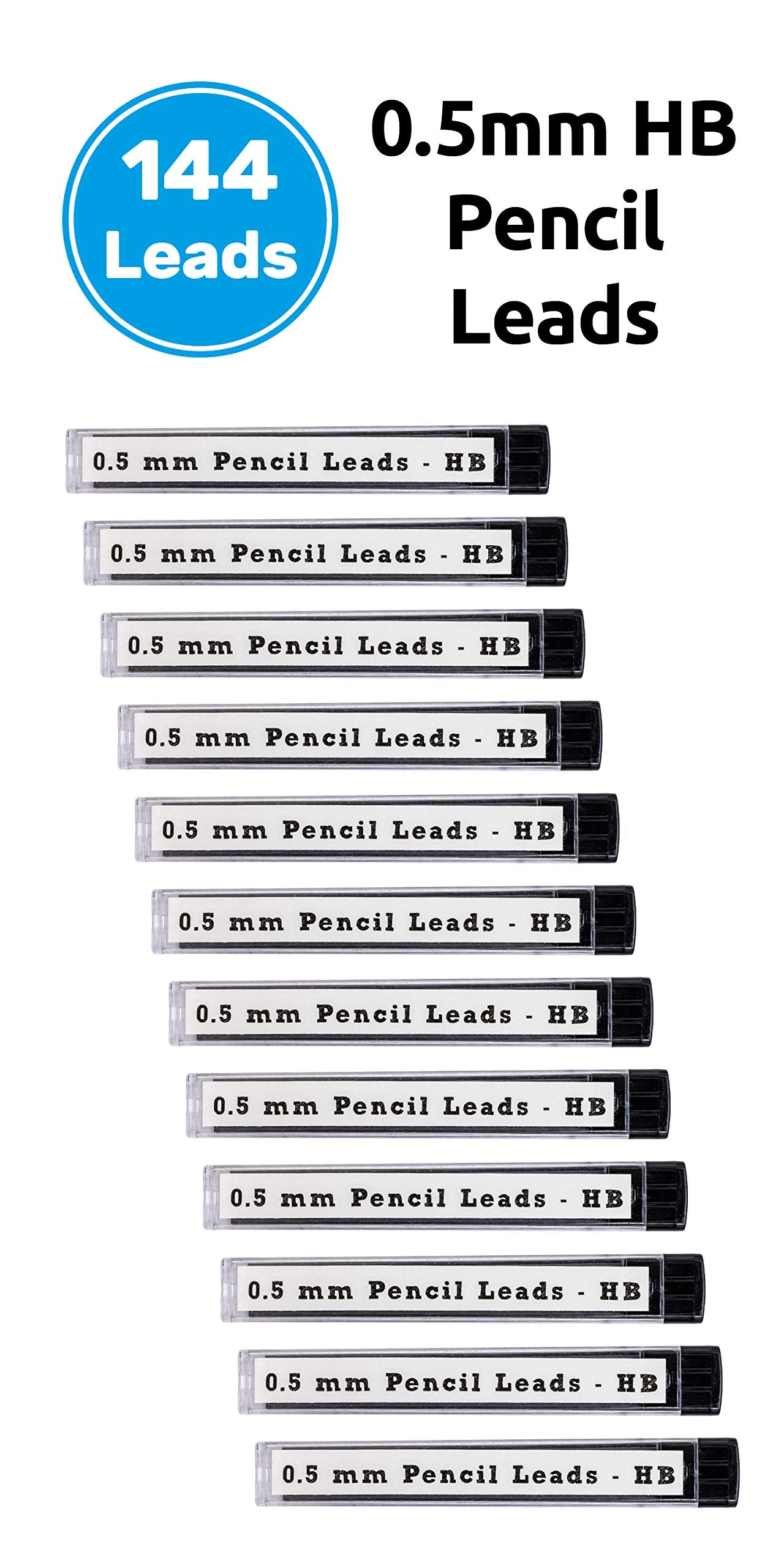 144 x 0.5mm Pencil Lead Refills   HB   12 Tubes containing 12 leads each   Mechanical Pencil Refill Replacement Spare Leads   6cm long   0.5 mm thick and Free Bonus eBook