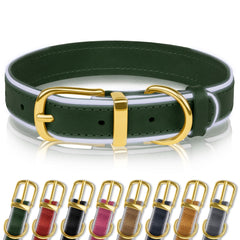 OOPSDOGGY Reflective Geniune Leather Dog Collar Soft Padded Collars for Small Medium Large Breed Dogs Puppy, 4 Sizes, 8 Colors (Green, 12 inches-15 inches)