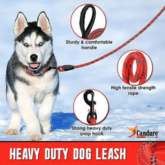 Candure Dog Lead with Soft Padded and Anti Slip Comfortable Rope Handle, 5 FT Strong Dog Leads, Highly Reflective Dog Leash for Puppy, Medium and Large Dogs (Red)