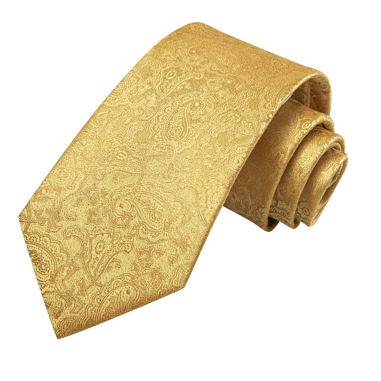 Dubulle Gold Extra Long 63inch Tie Paisley Set for Men Floral Necktie Handkerchief Cufflinks Party