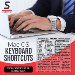 SYNERLOGIC Mac OS (Ventura/Monterey/Big Sur/Catalina/Mojave) Keyboard Shortcuts, M1/M2/Intel No-Residue Clear Vinyl Sticker, Compatible with 13-16-inch MacBook Air and Pro