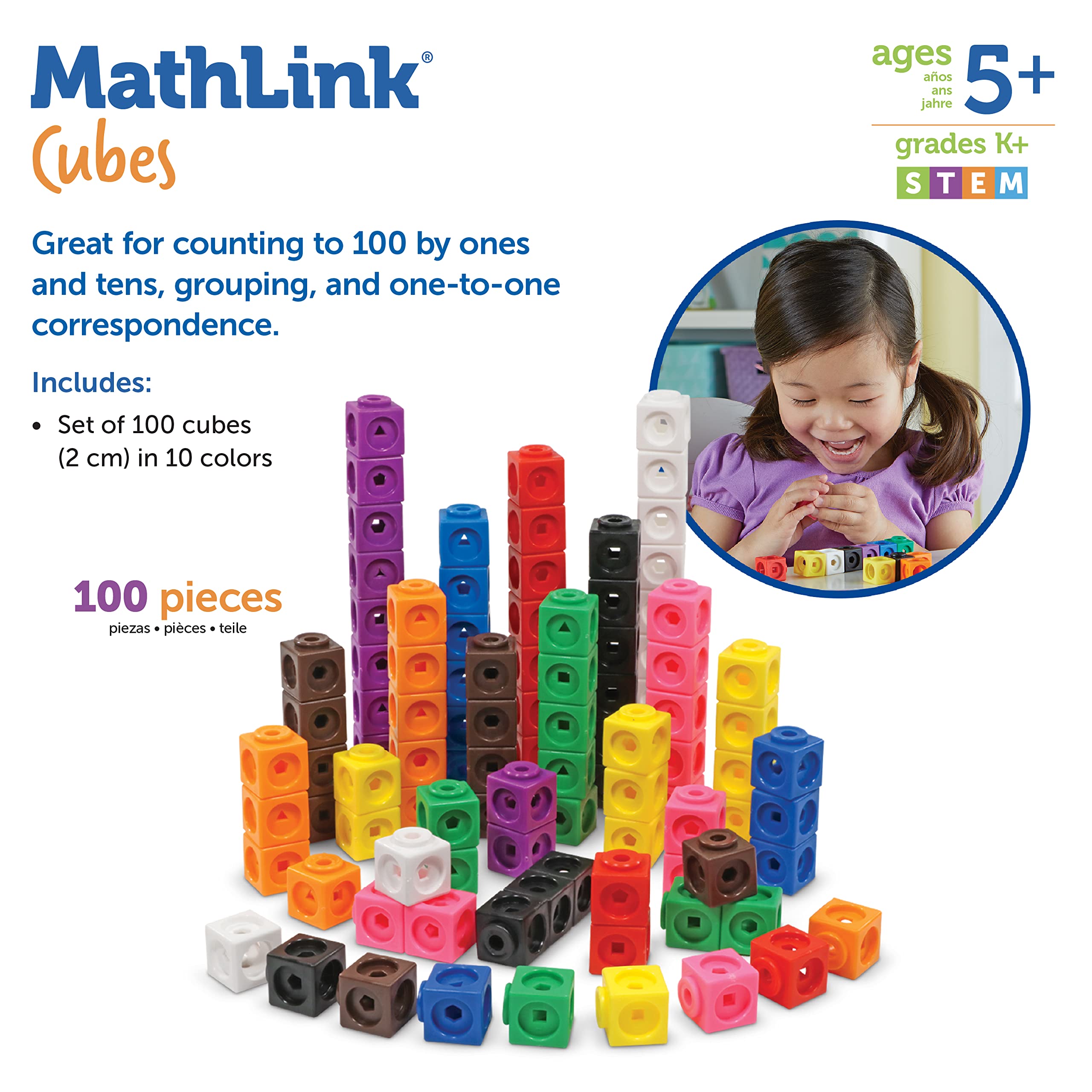 Learning Resources MathLink Cubes (Set of 100) Linking/ Counting Block Set, Early Math Skills, for School & Home Maths Learning Ages 5and