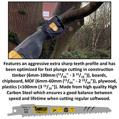 5 x SabreCut SCRS644D_5 150mm 6 TPI S644D Fast Wood Cutting Reciprocating Sabre Saw Blades Compatible with Bosch Dewalt Makita and many others