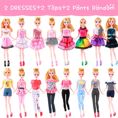 56Pcs Doll Clothes Outfit for Barbie, Doll Accessories Mini Dress Party Dress Bikini Set Tops Pants Handbags Shoes Jewelry Accessories Random Stlye for 11.5 inch Girl Doll