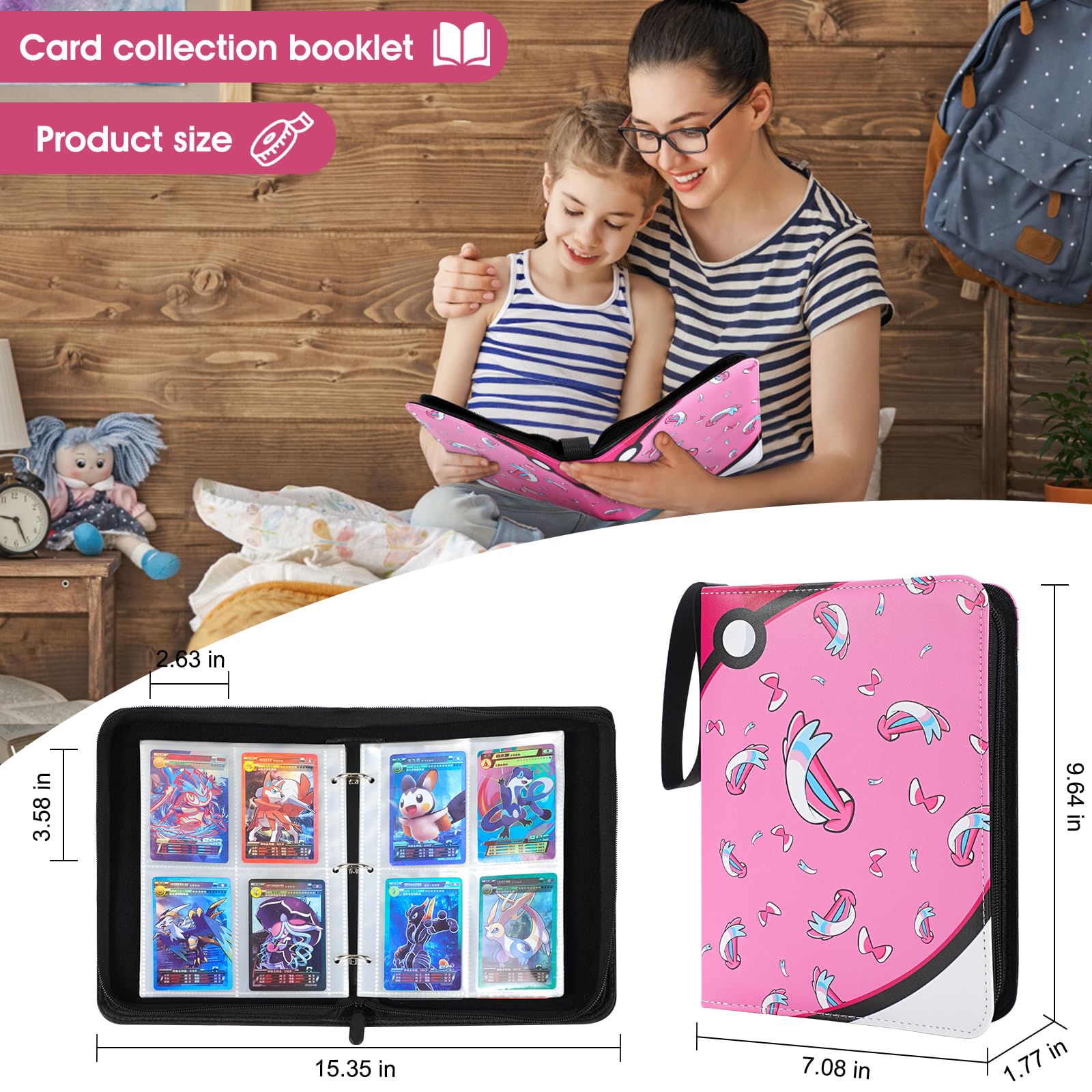 Trading Card Binder 4 Pocket, Trading Card Albums Waterproof,Premium Cards Binder with Removable Sleeves PU Leather Card Folder Holder Card Book for Cards, Card Collector Ablum