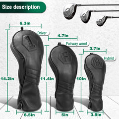 Golf Club Head covers Hybrid Utility Rescue with Interchangeable Number Tag 23456 UT Black PU Leather Elastic Closure