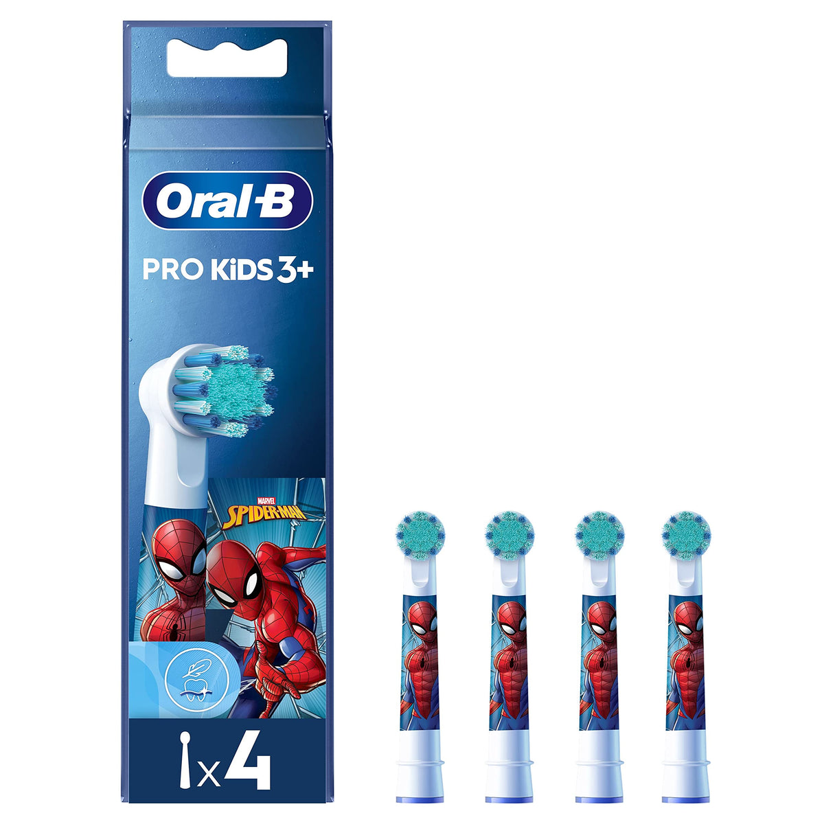 Oral-B Pro Kids Electric Toothbrush Head, With Spiderman Characters, Extra Soft Bristles, For Ages 3and, Pack of 4 Toothbrush Heads, White